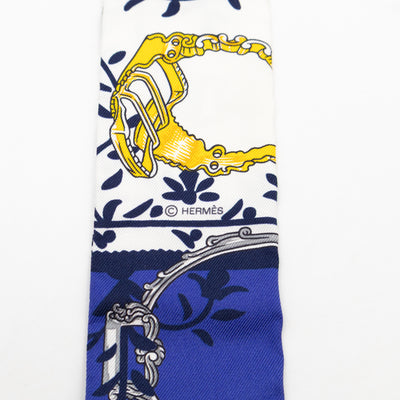 Twilly Silk Scarf Etriers Remix Armor Blue