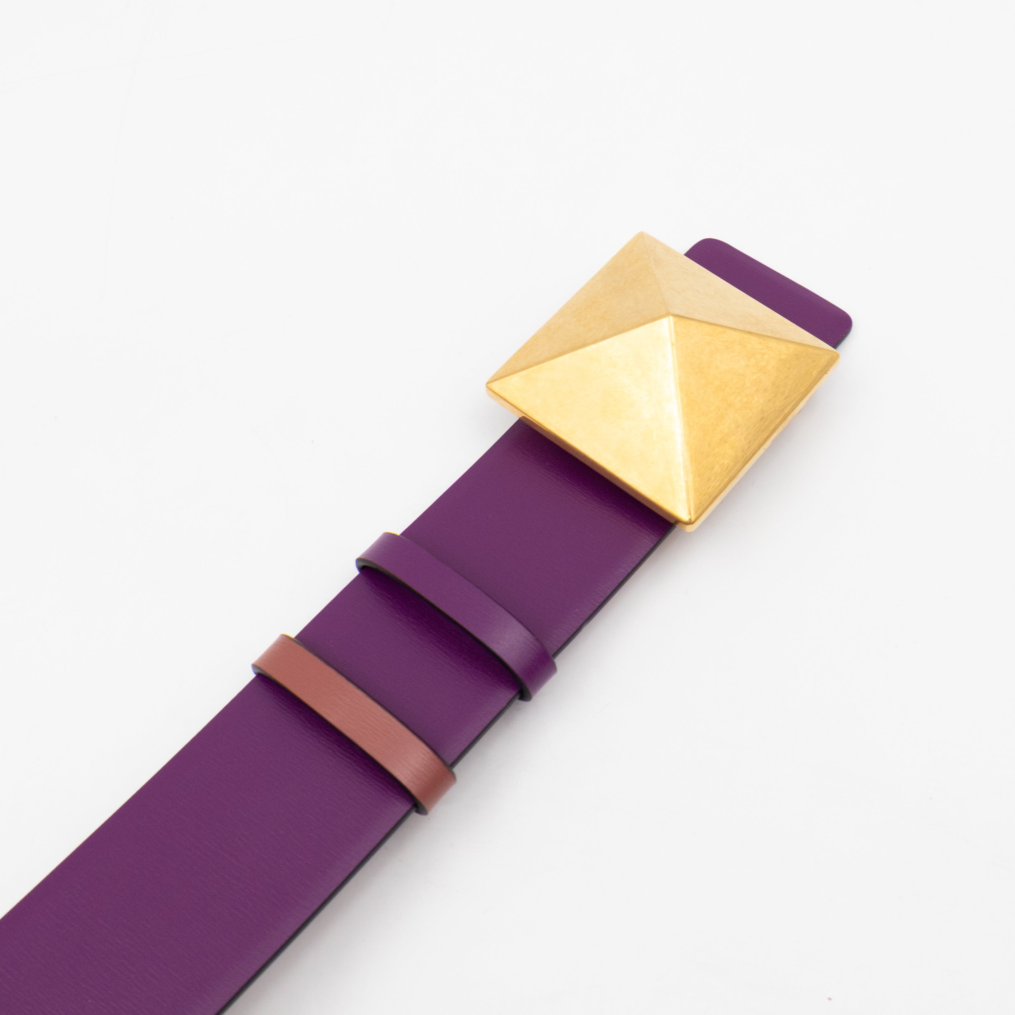 One Stud Reversible Purple and Mauve Leather Belt 70 cm
