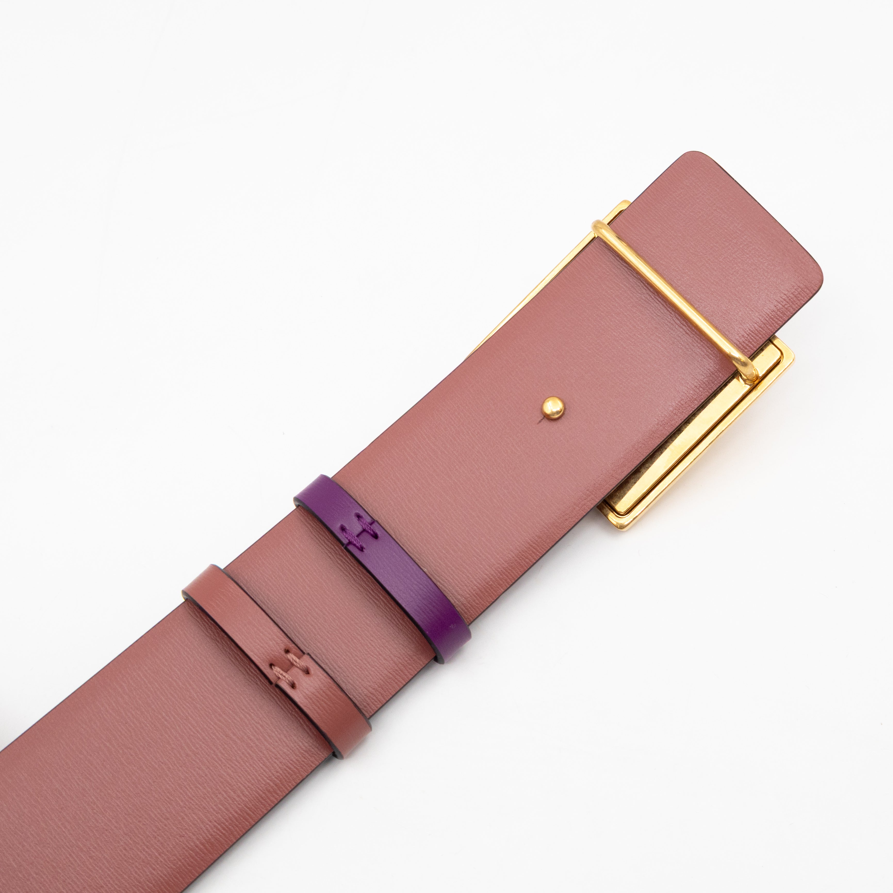 One Stud Reversible Purple and Mauve Leather Belt 70 cm