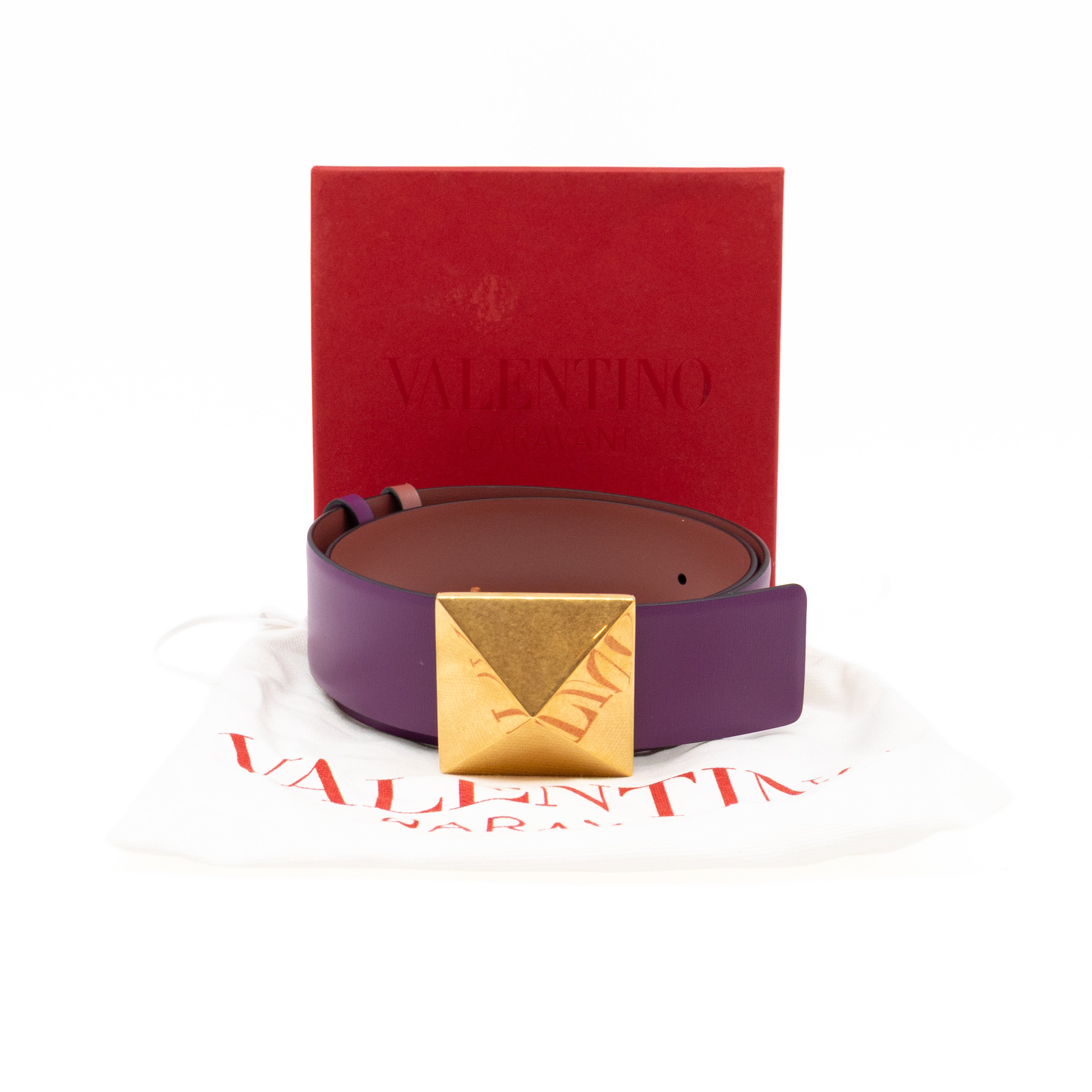 One Stud Reversible Purple and Mauve Leather Belt 70 cm