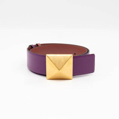 One Stud Reversible Purple and Mauve Leather Belt 70 cm