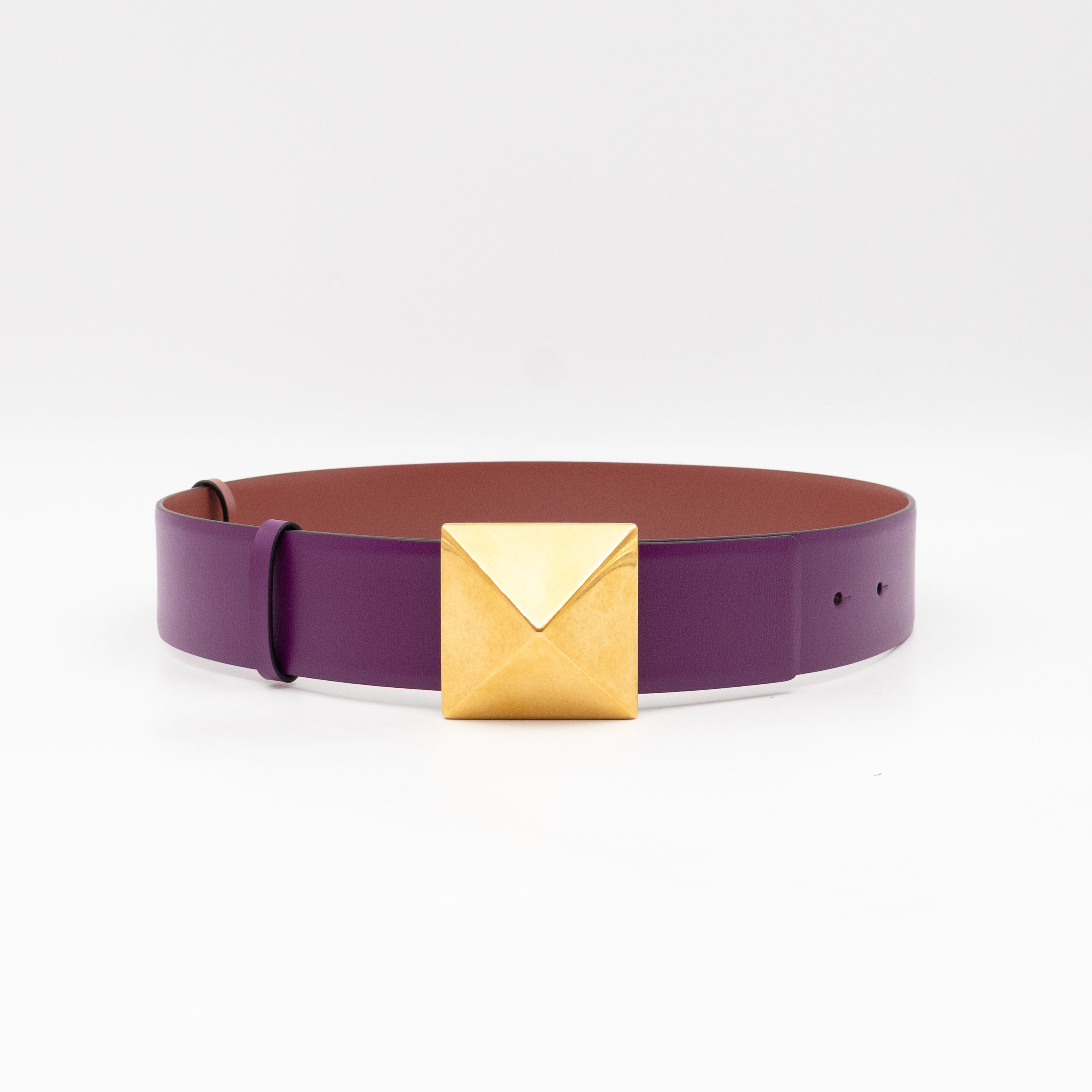 One Stud Reversible Purple and Mauve Leather Belt 70 cm