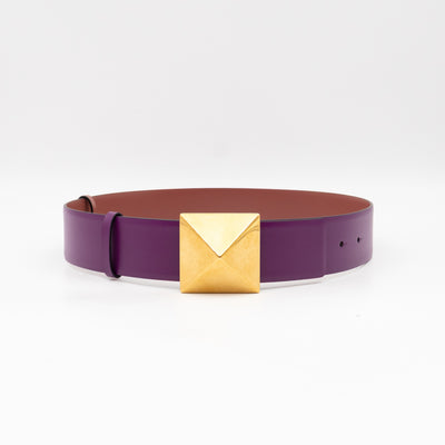 One Stud Reversible Purple and Mauve Leather Belt 70 cm