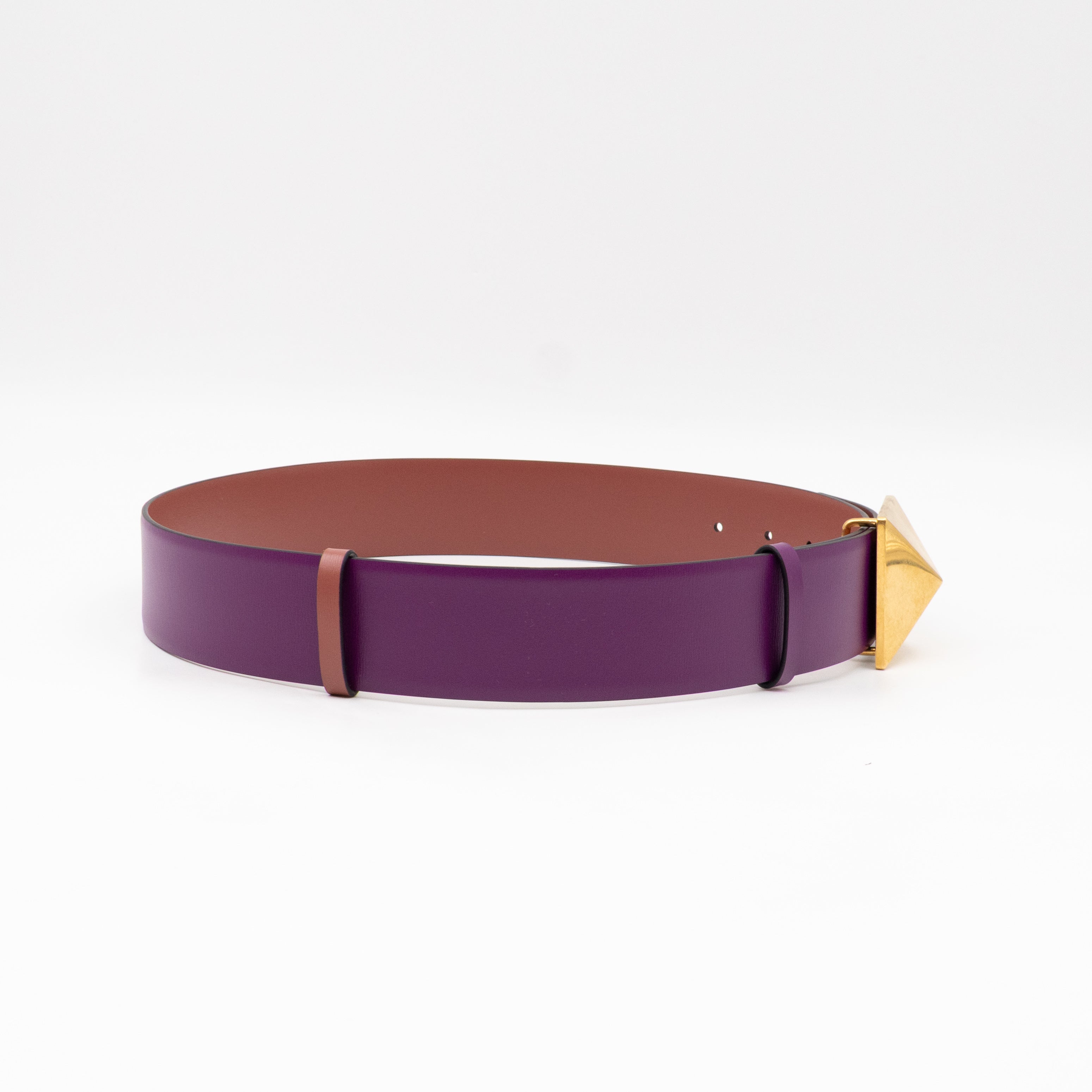 One Stud Reversible Purple and Mauve Leather Belt 70 cm