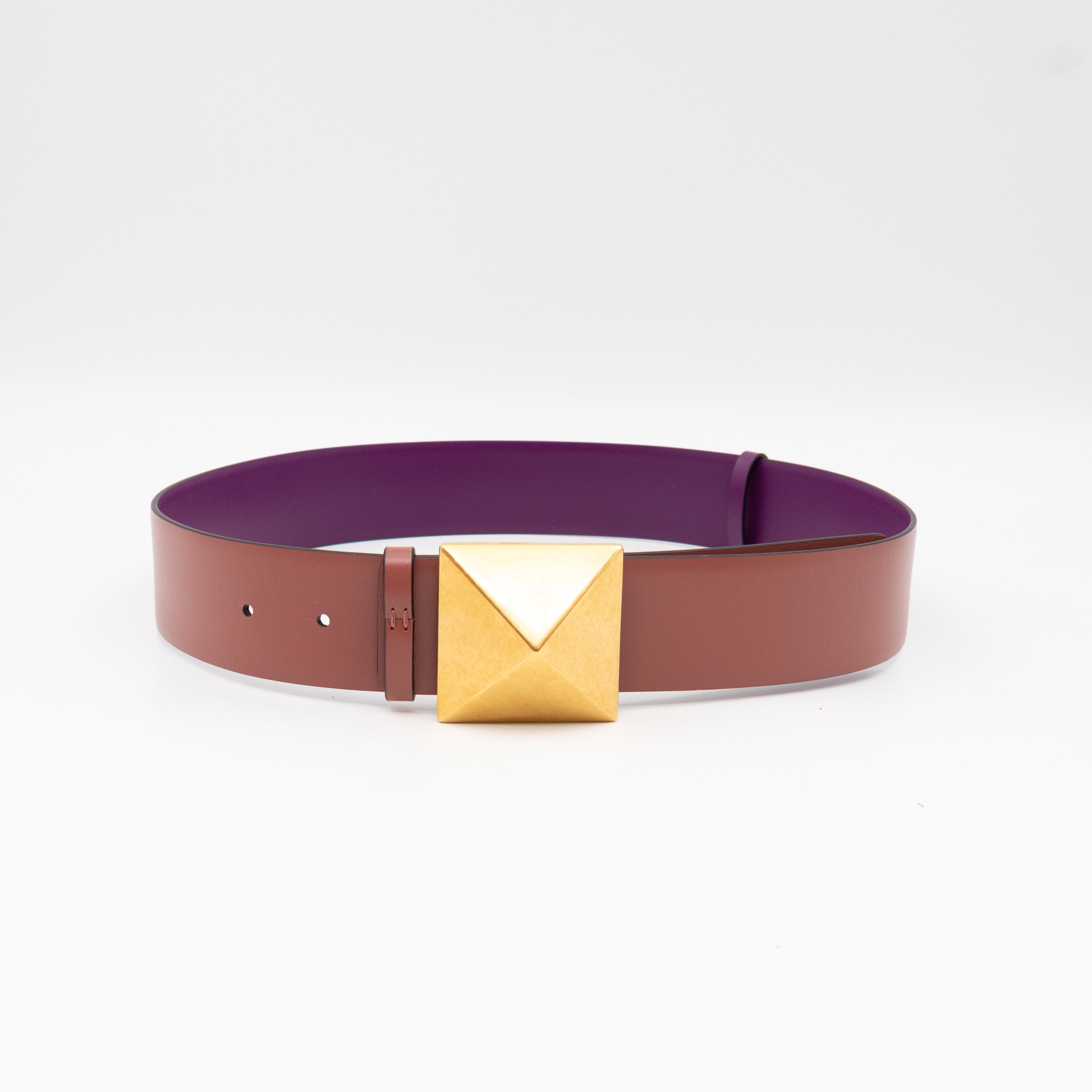 One Stud Reversible Purple and Mauve Leather Belt 70 cm