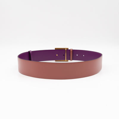 One Stud Reversible Purple and Mauve Leather Belt 70 cm