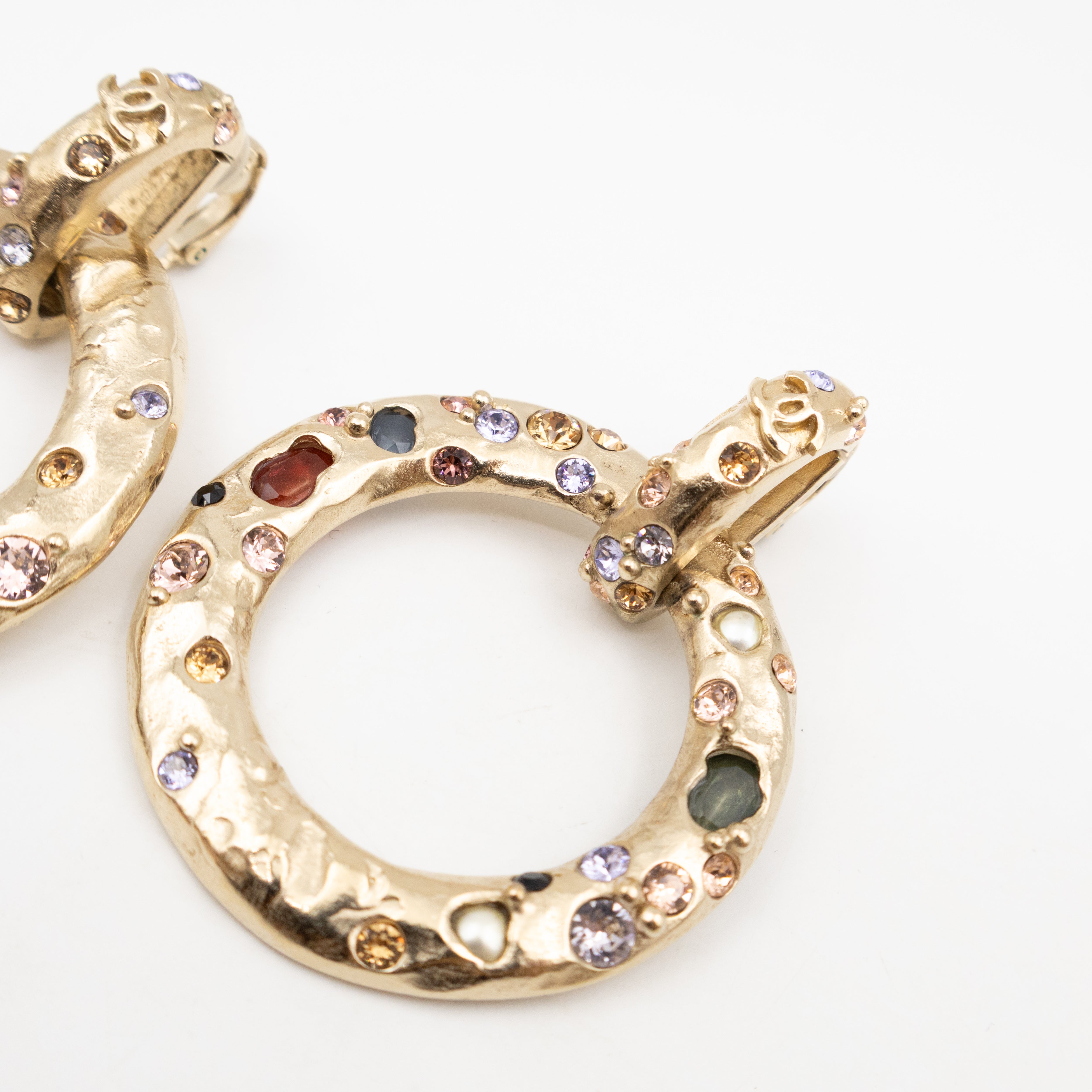 Hoop Clip-on Earrings Embellished Rhinestones Light Gold