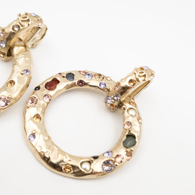 Hoop Clip-on Earrings Embellished Rhinestones Light Gold