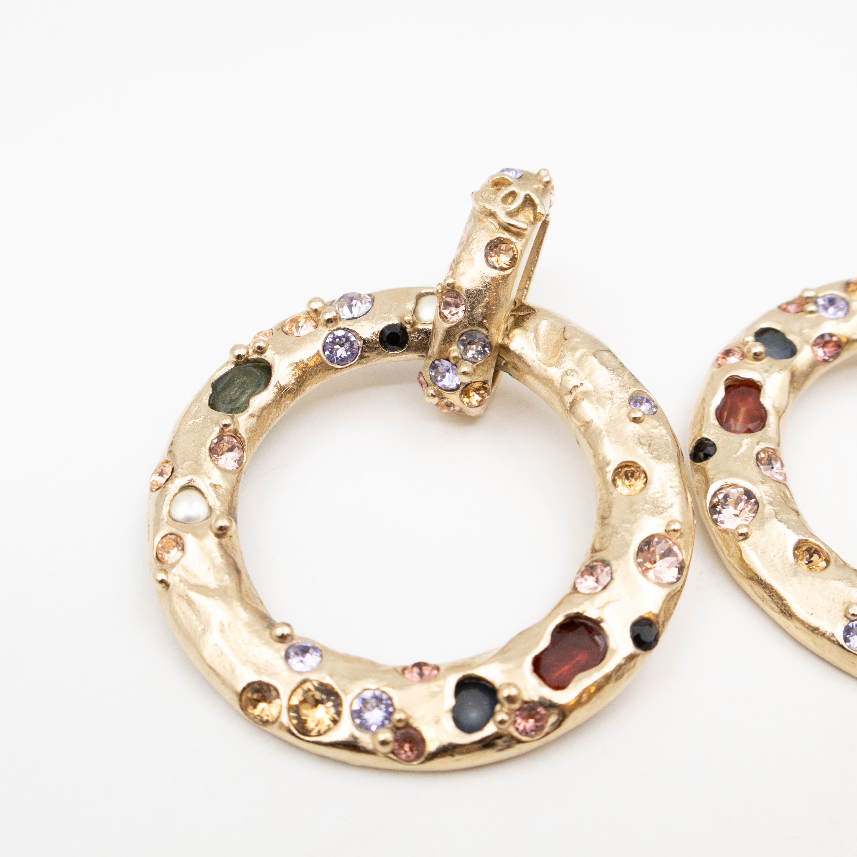 Hoop Clip-on Earrings Embellished Rhinestones Light Gold
