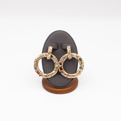 Hoop Clip-on Earrings Embellished Rhinestones Light Gold