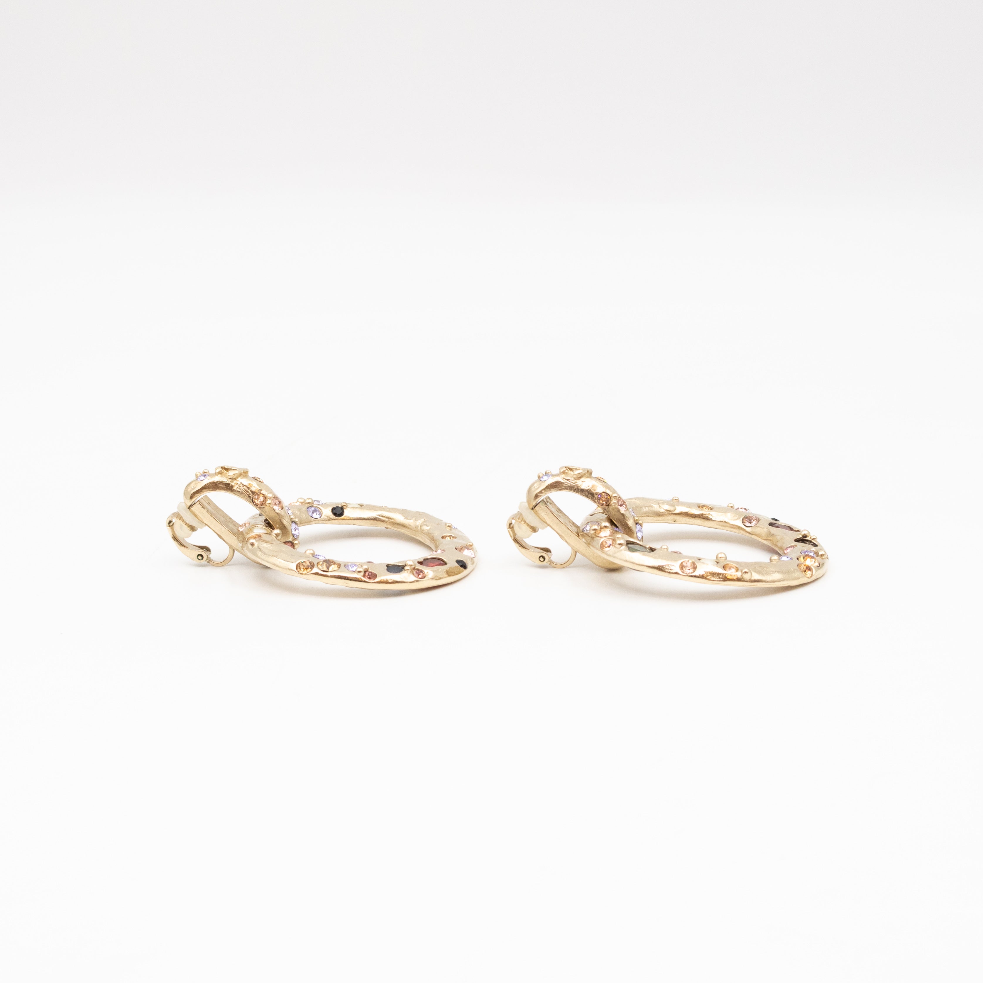 Hoop Clip-on Earrings Embellished Rhinestones Light Gold