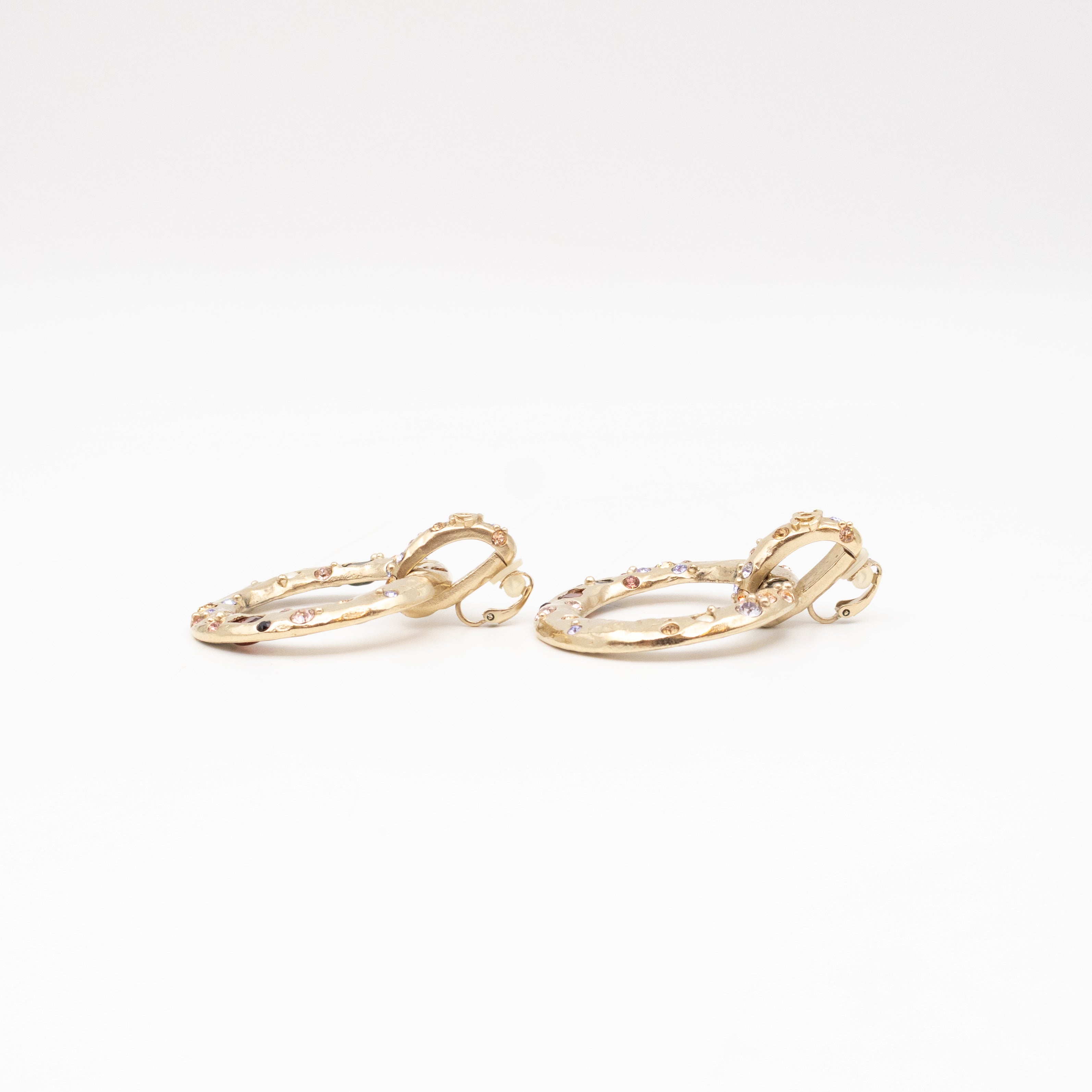 Hoop Clip-on Earrings Embellished Rhinestones Light Gold