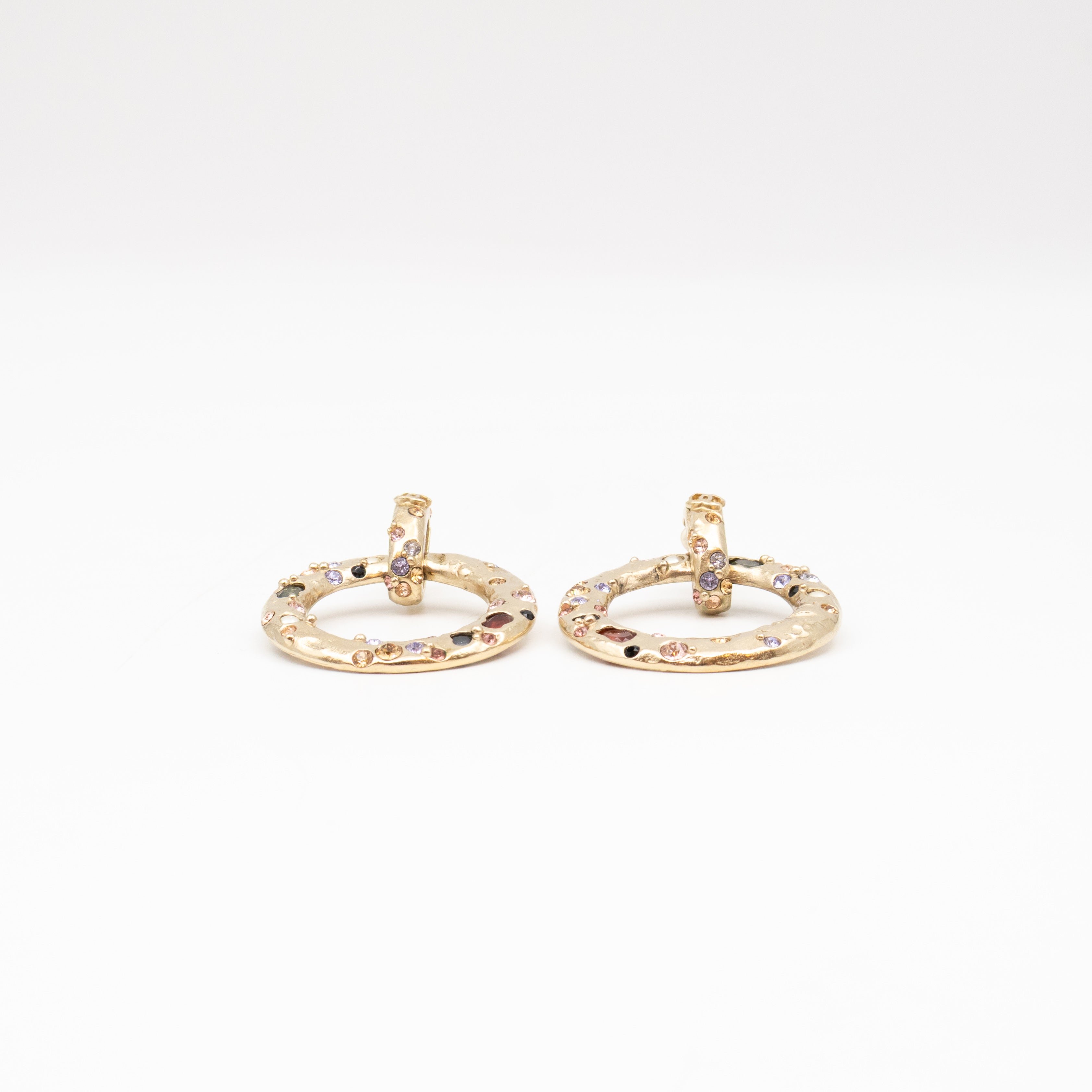 Hoop Clip-on Earrings Embellished Rhinestones Light Gold