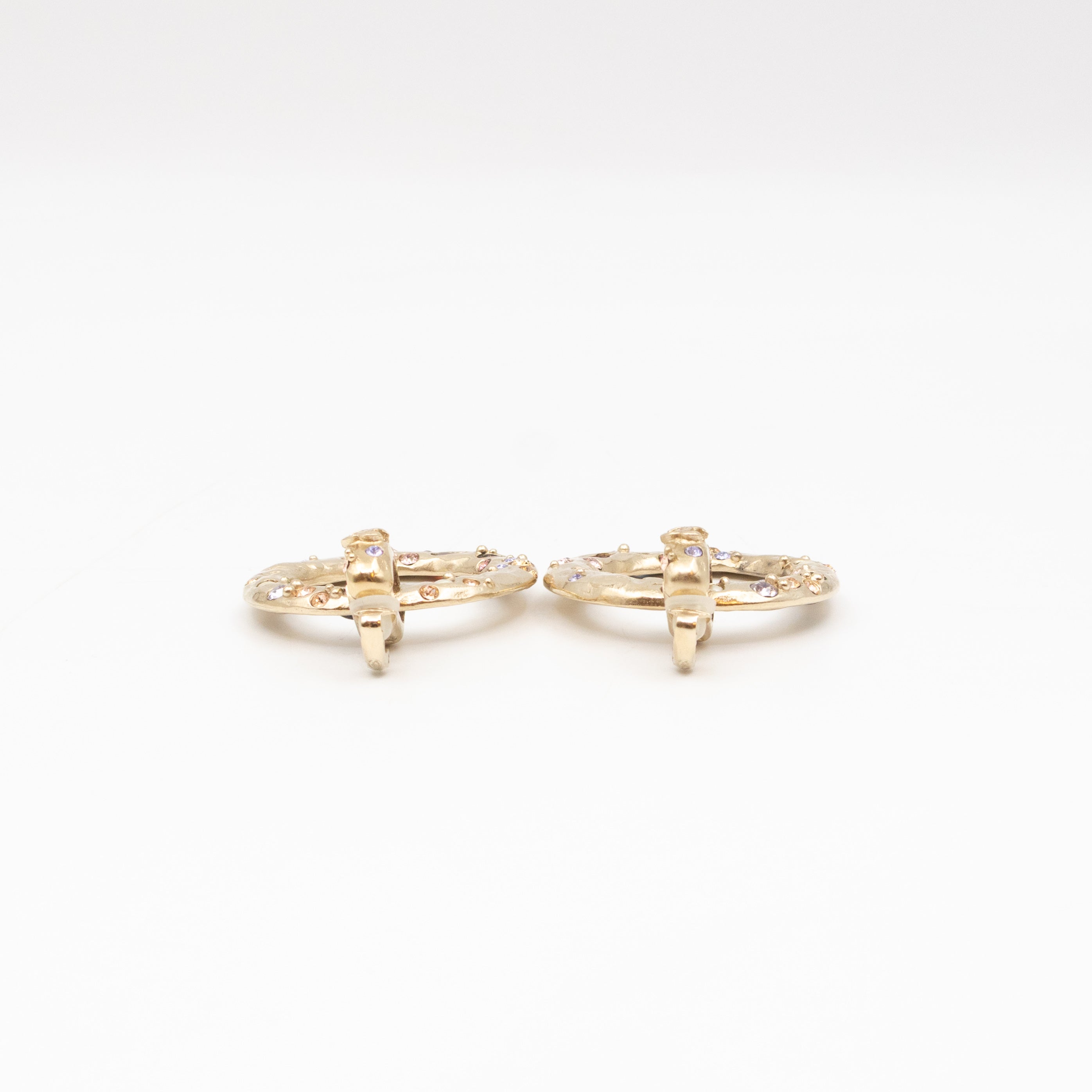 Hoop Clip-on Earrings Embellished Rhinestones Light Gold