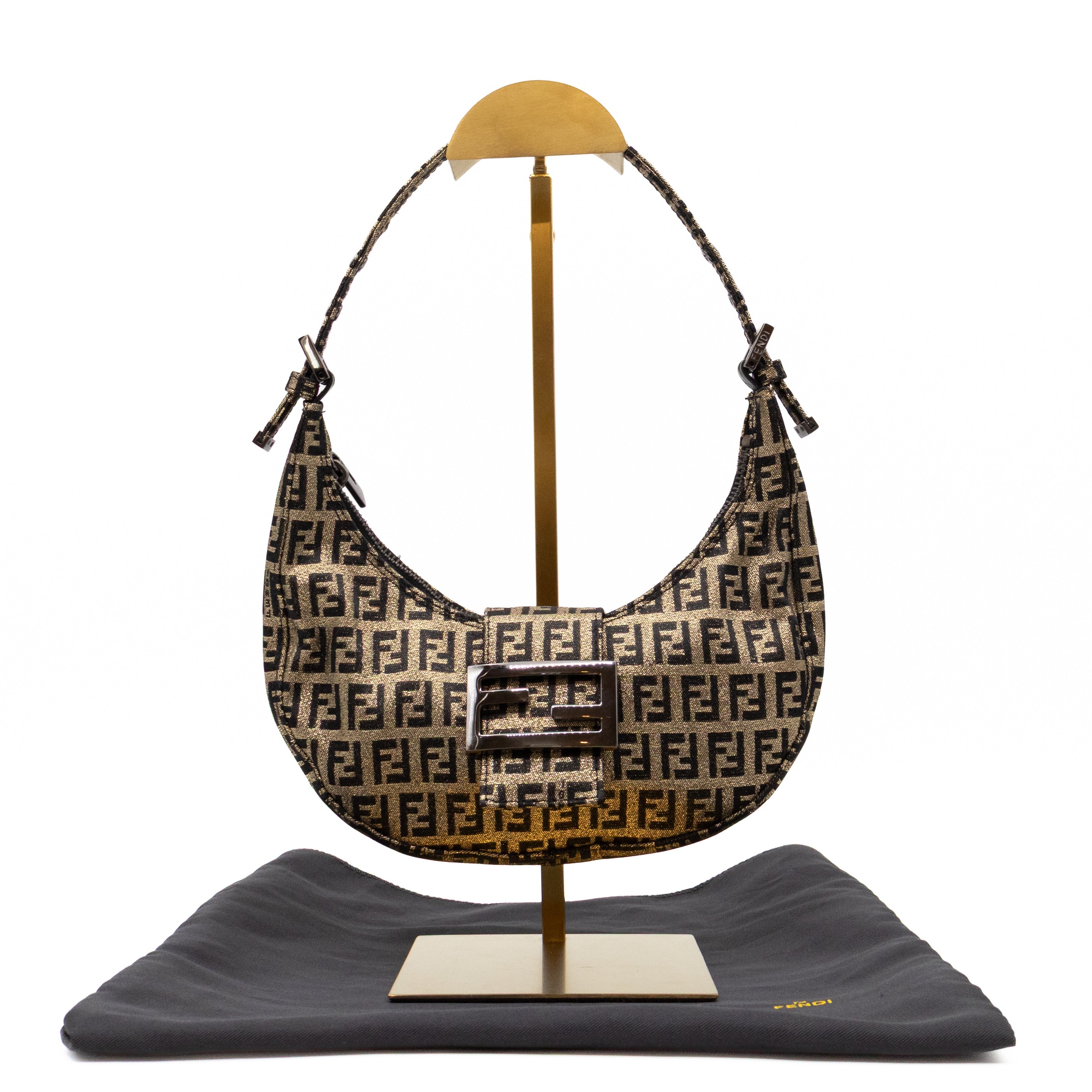 Baguette Croissant Mini Bag Zucca Glitter Black FF Monogram
