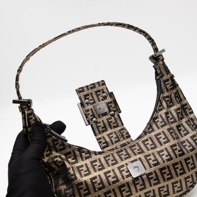 Baguette Croissant Mini Bag Zucca Glitter Black FF Monogram