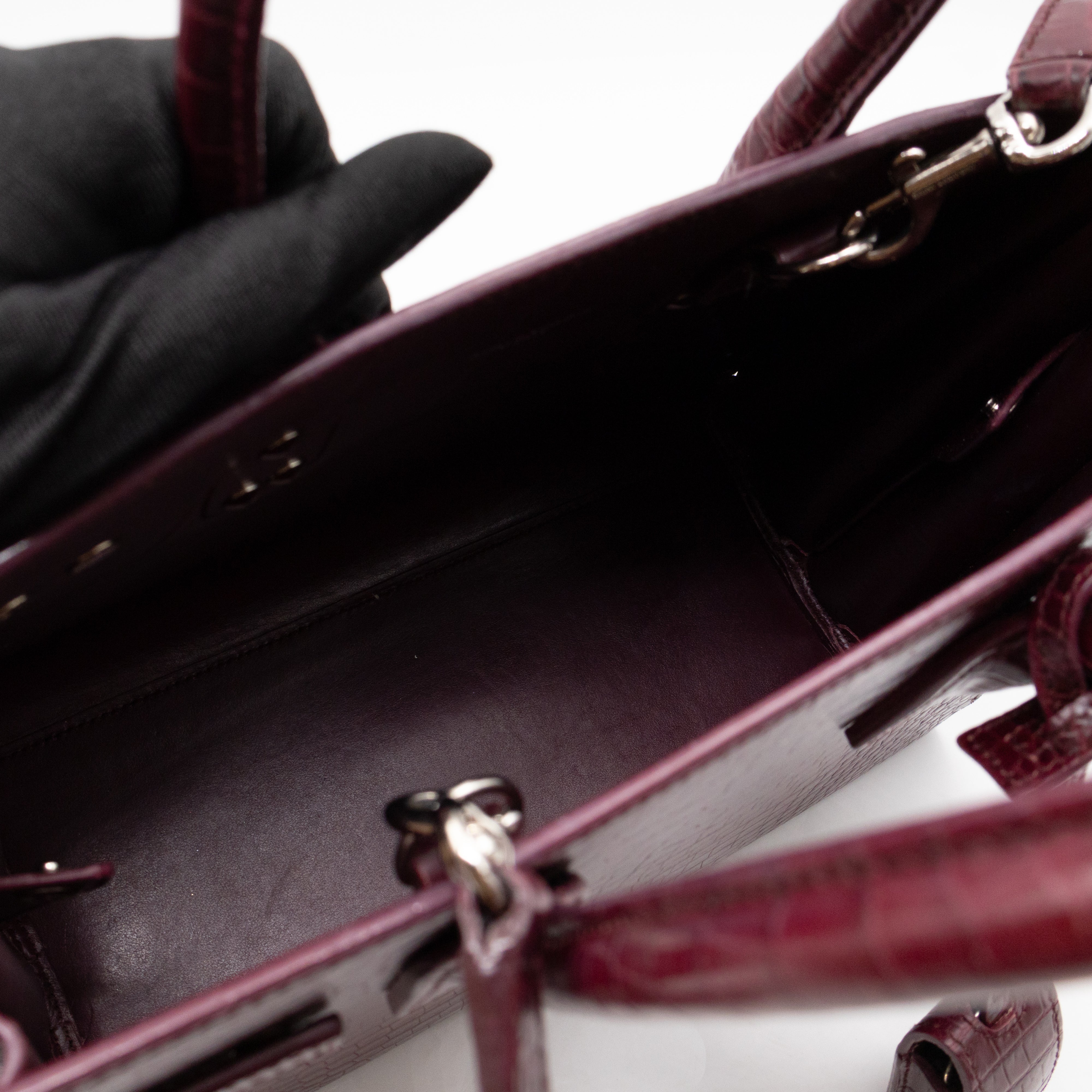 Sac de Jour Baby Burgundy Croc Embossed Leather