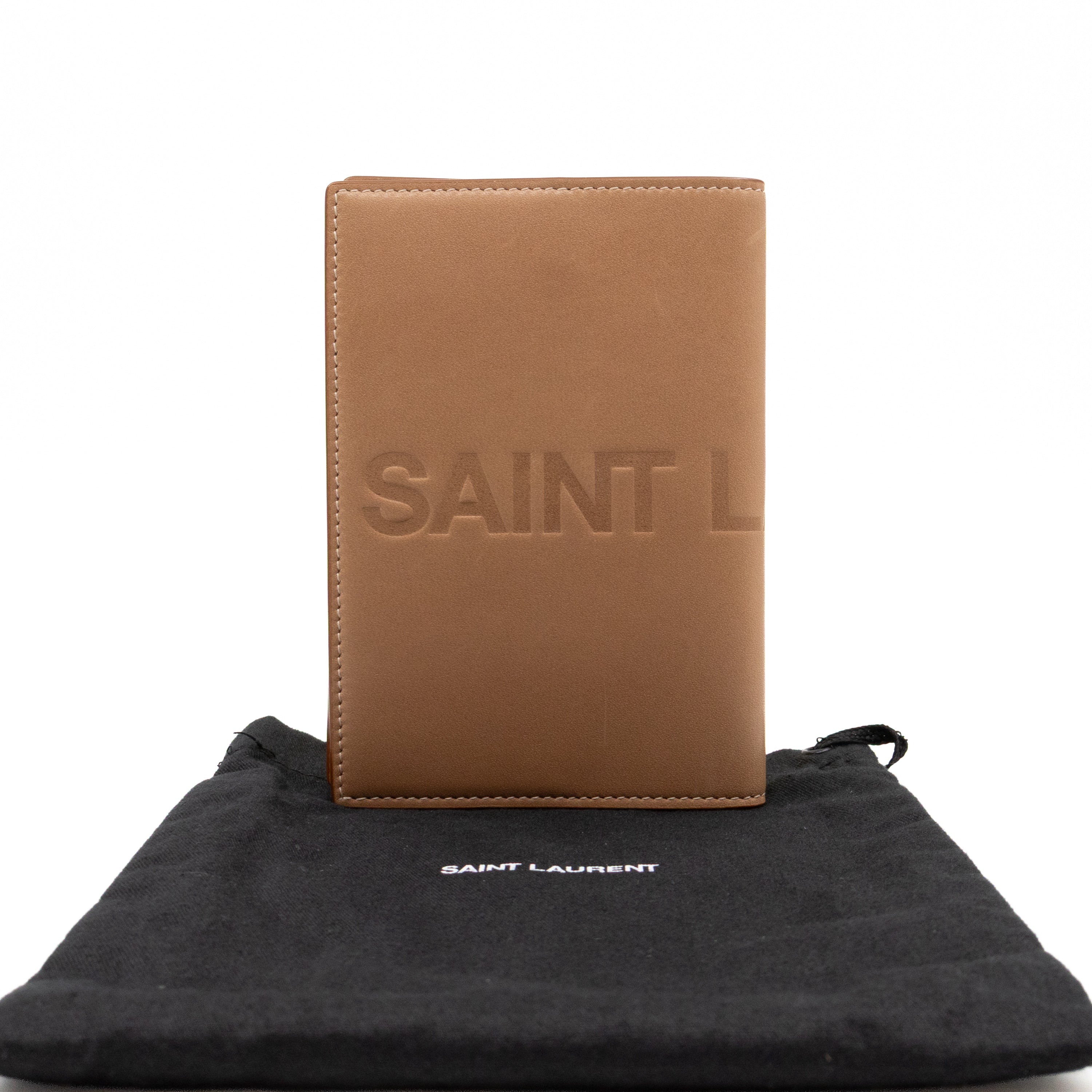 Logo Passport Cover Beige Leather