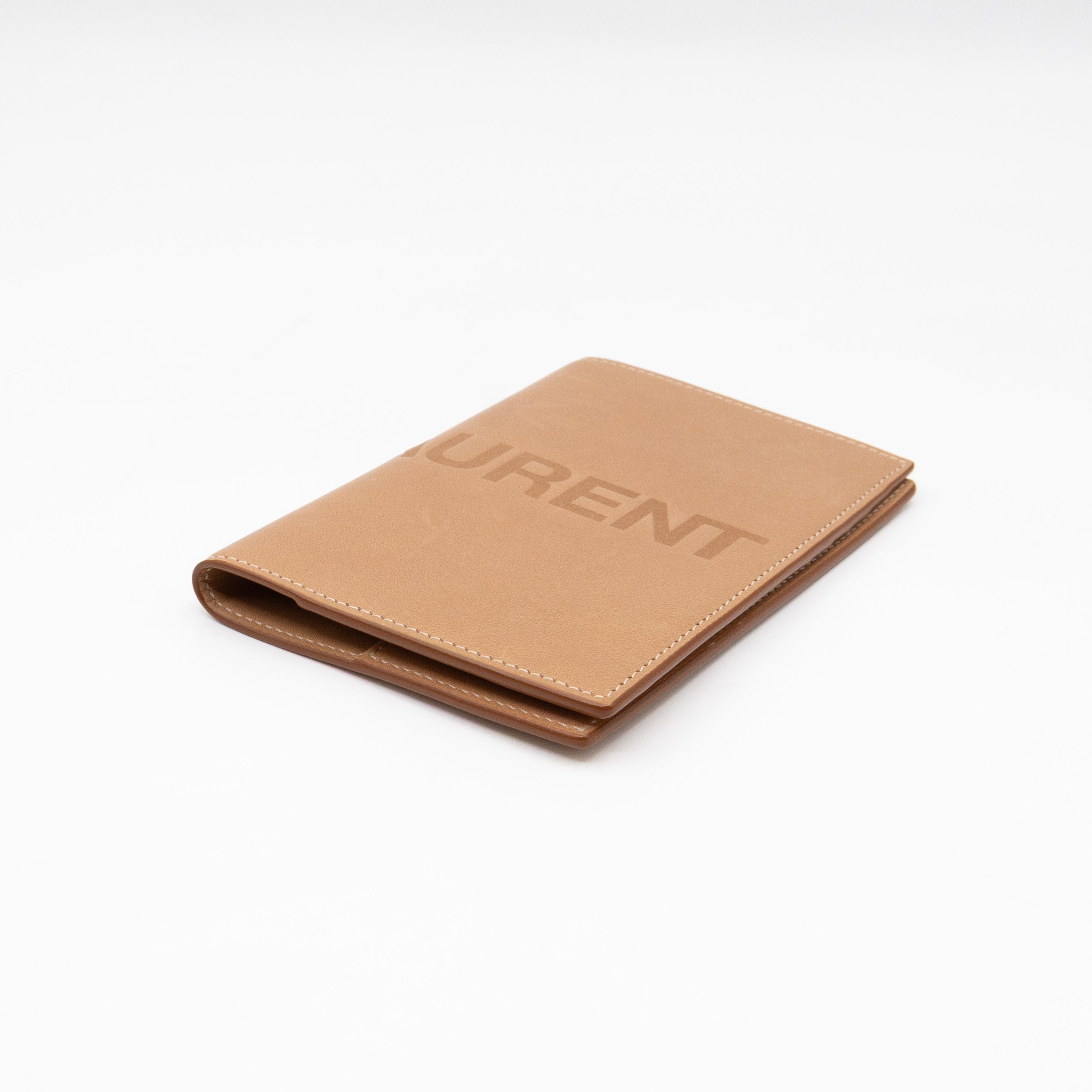 Logo Passport Cover Beige Leather