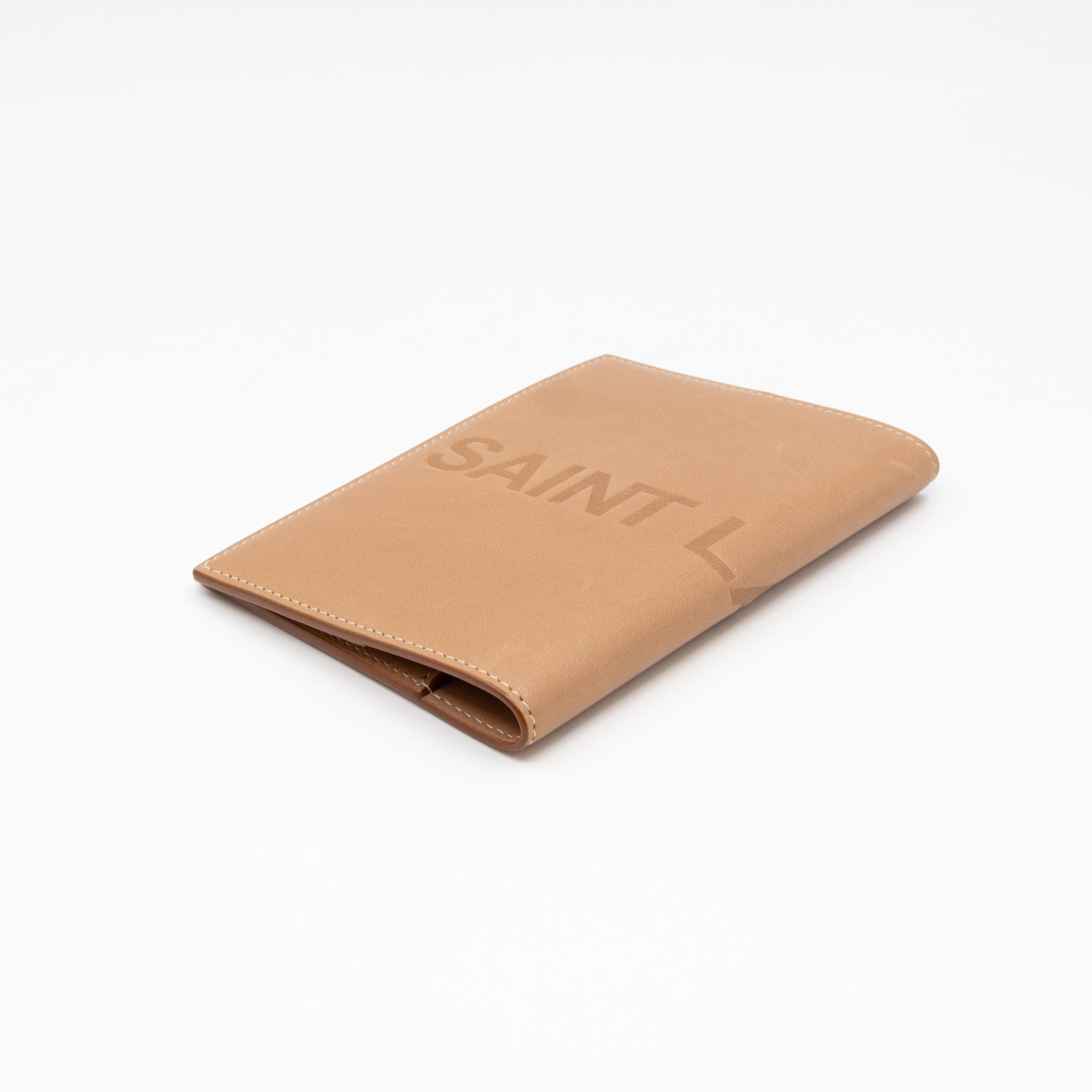 Logo Passport Cover Beige Leather