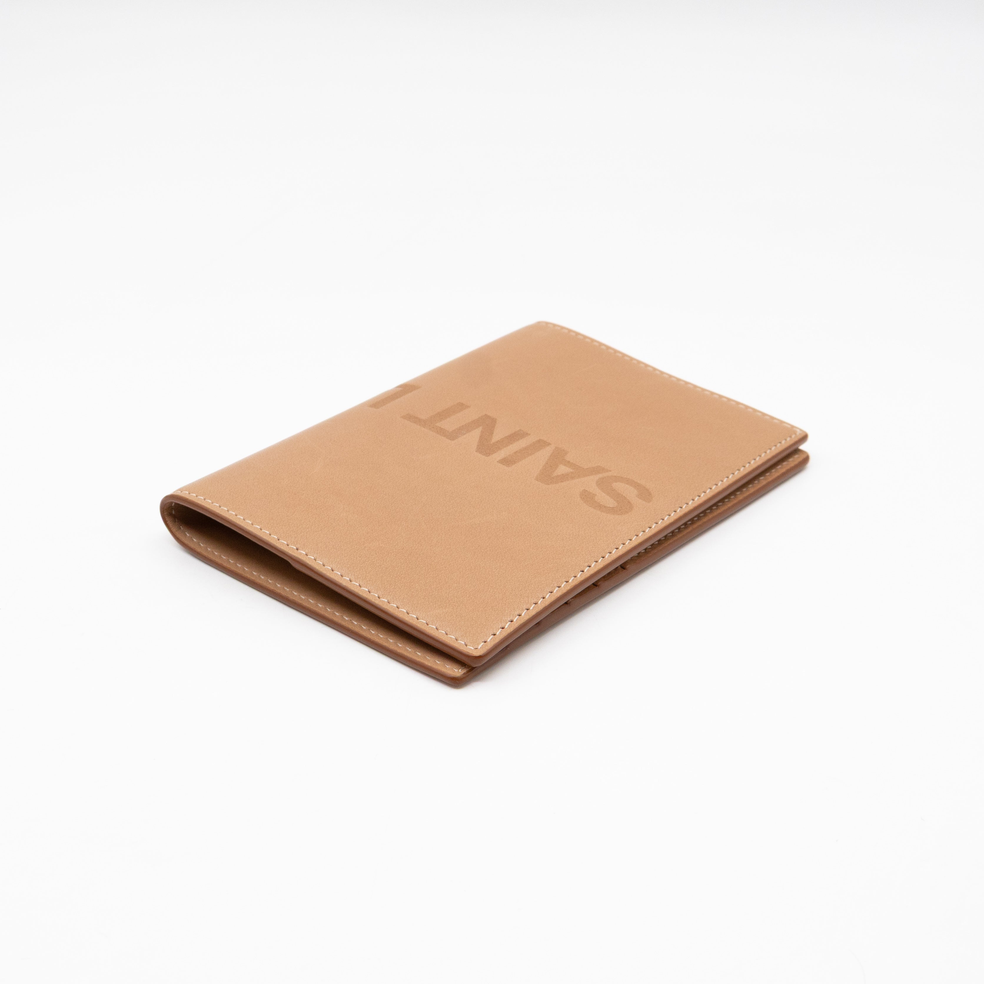 Logo Passport Cover Beige Leather