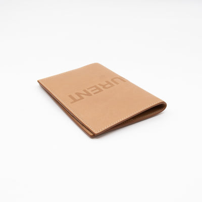 Logo Passport Cover Beige Leather