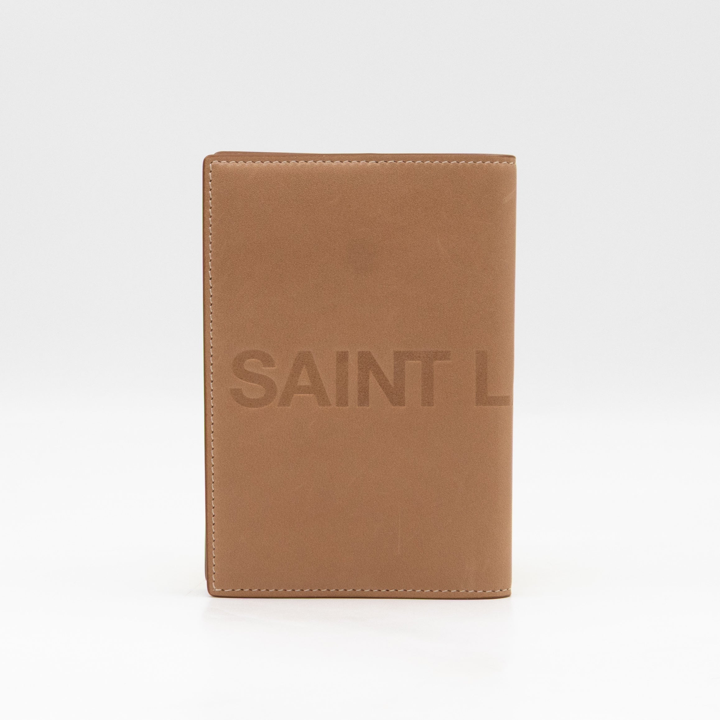 Logo Passport Cover Beige Leather