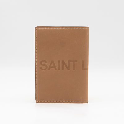 Logo Passport Cover Beige Leather