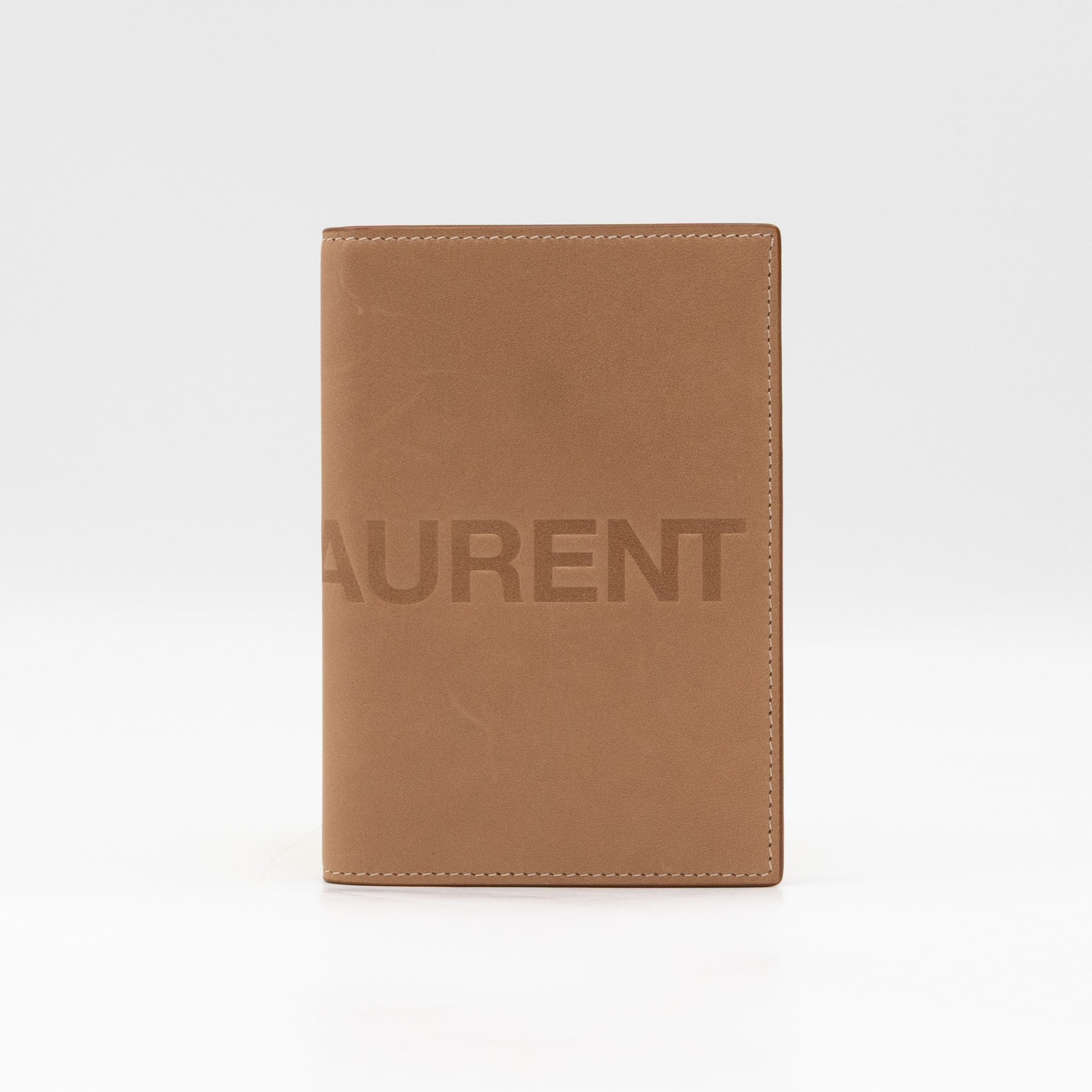 Logo Passport Cover Beige Leather