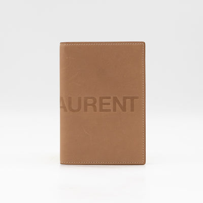 Logo Passport Cover Beige Leather