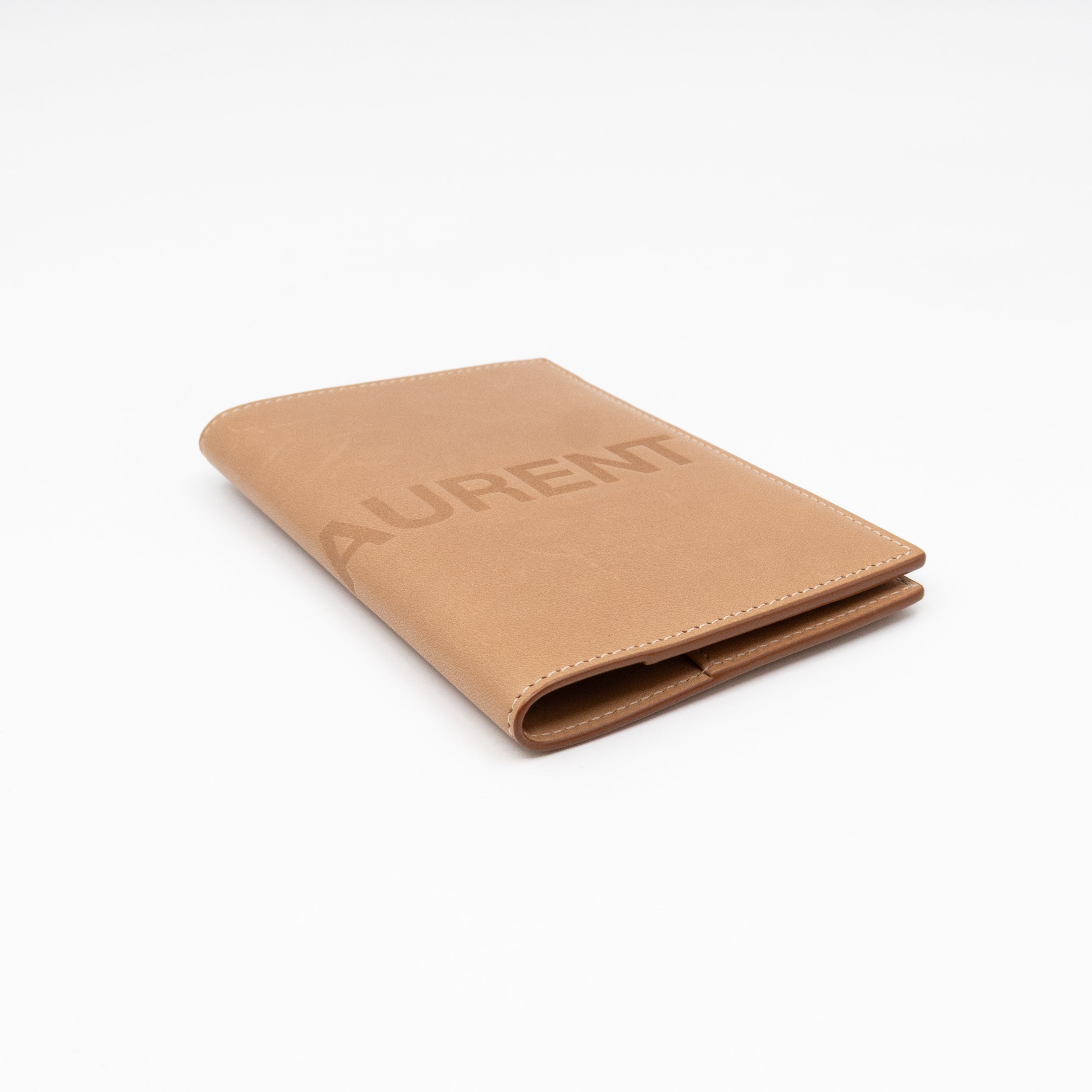 Logo Passport Cover Beige Leather