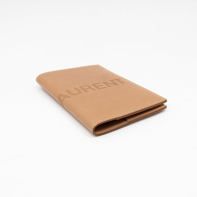 Logo Passport Cover Beige Leather