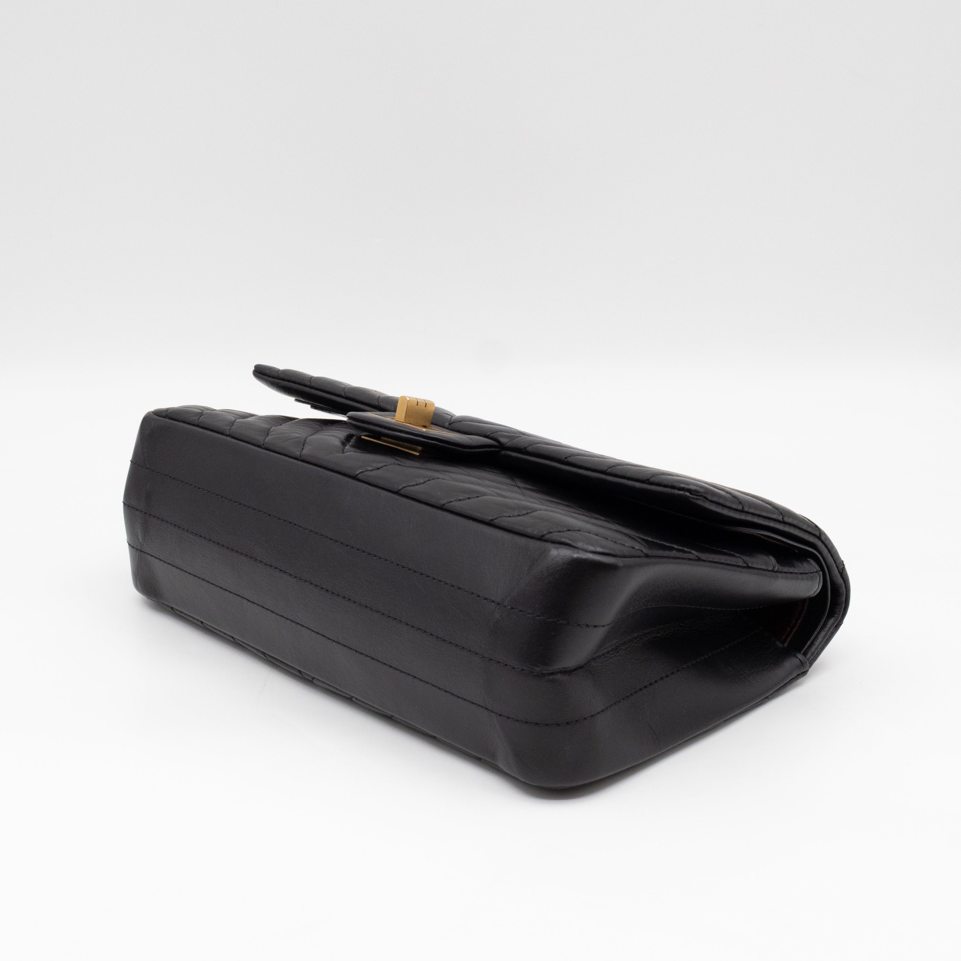 2.55 Reissue 225 Double Flap Bag Chevron Black Leather