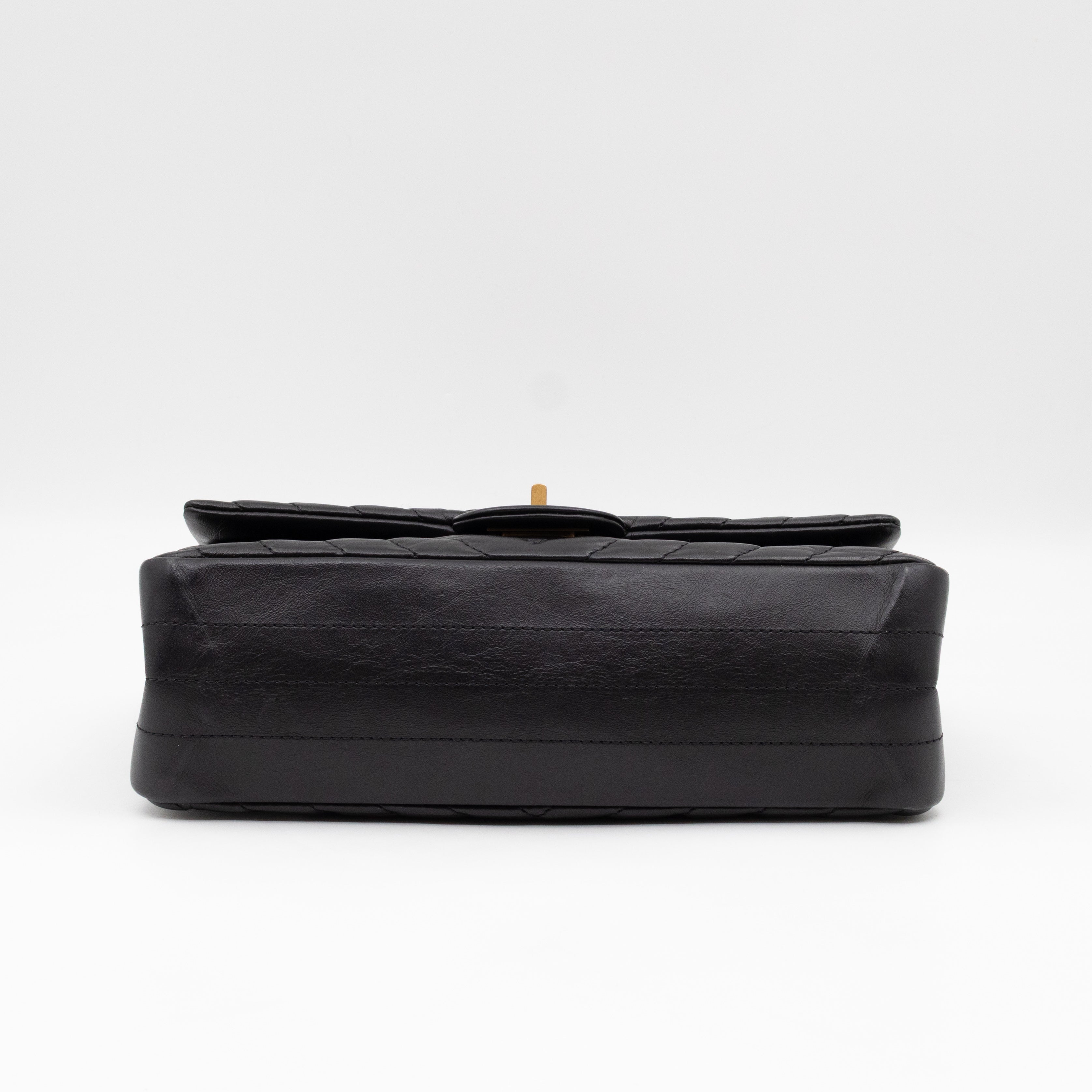 2.55 Reissue 225 Double Flap Bag Chevron Black Leather