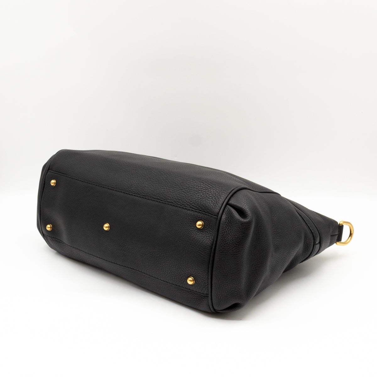 GG Ride Medium Top Handle Tote Bag Black Pebbled Calfskin Leather