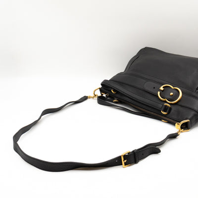 GG Ride Medium Top Handle Tote Bag Black Pebbled Calfskin Leather
