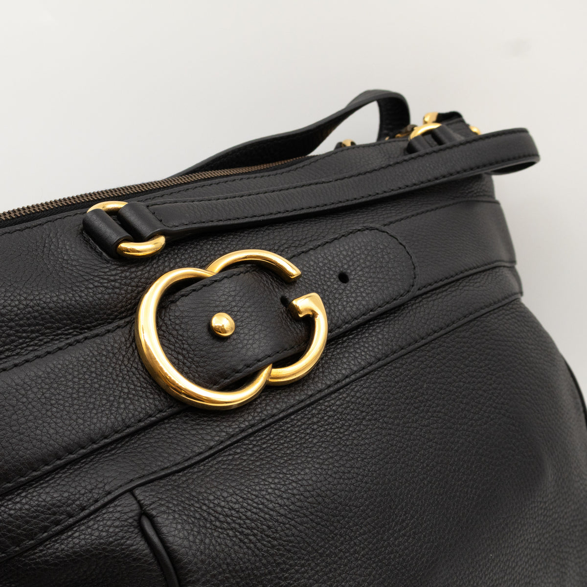 GG Ride Medium Top Handle Tote Bag Black Pebbled Calfskin Leather