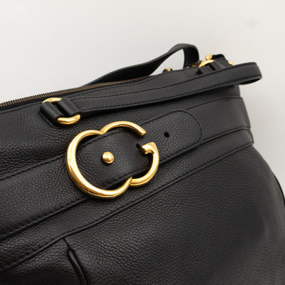 GG Ride Medium Top Handle Tote Bag Black Pebbled Calfskin Leather