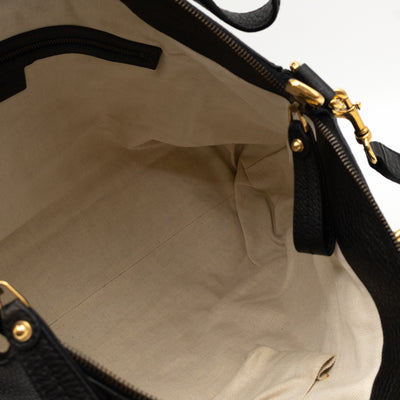 GG Ride Medium Top Handle Tote Bag Black Pebbled Calfskin Leather