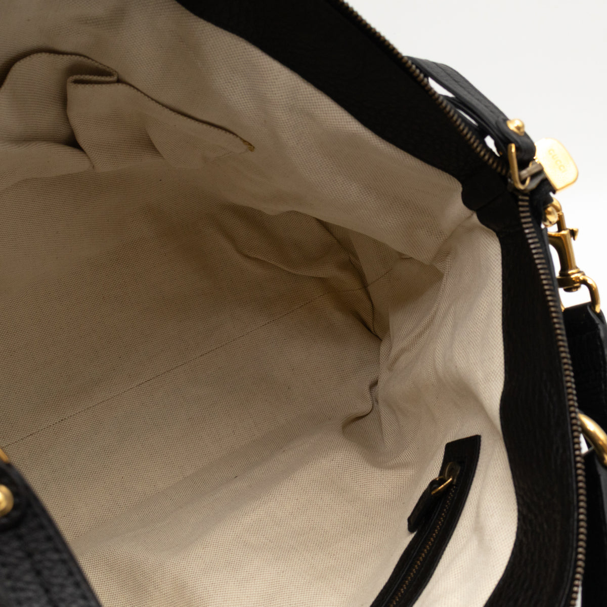 GG Ride Medium Top Handle Tote Bag Black Pebbled Calfskin Leather