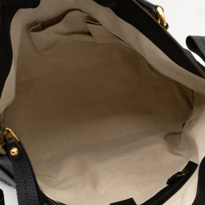 GG Ride Medium Top Handle Tote Bag Black Pebbled Calfskin Leather