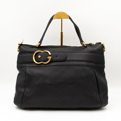 GG Ride Medium Top Handle Tote Bag Black Pebbled Calfskin Leather