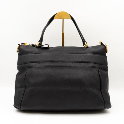 GG Ride Medium Top Handle Tote Bag Black Pebbled Calfskin Leather