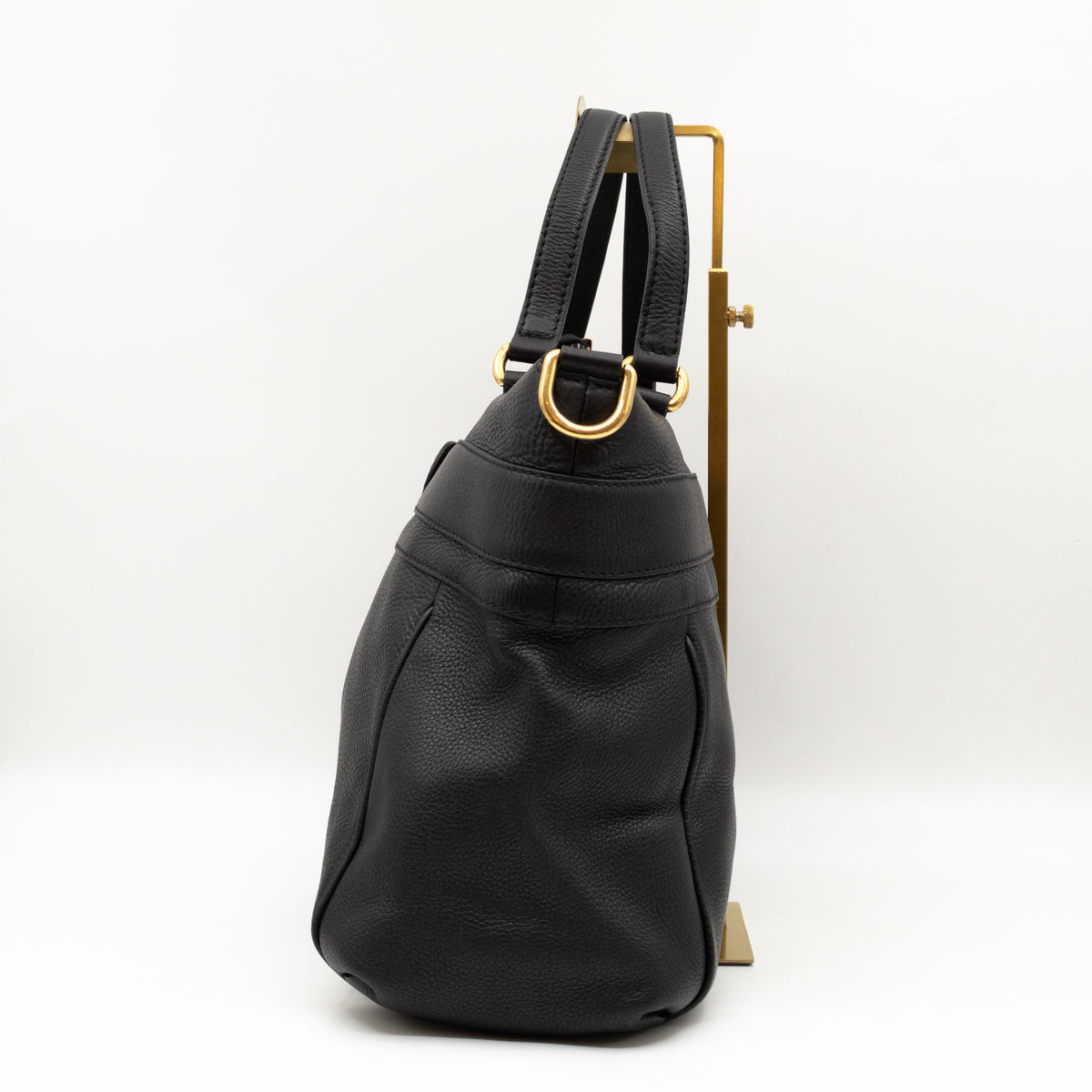 GG Ride Medium Top Handle Tote Bag Black Pebbled Calfskin Leather