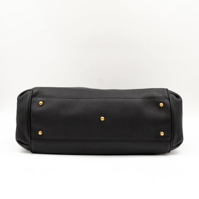 GG Ride Medium Top Handle Tote Bag Black Pebbled Calfskin Leather