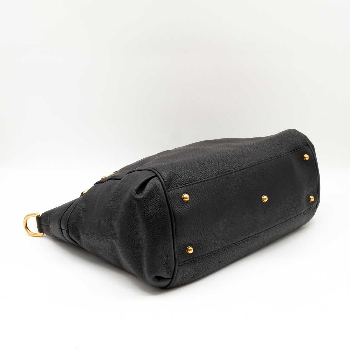 GG Ride Medium Top Handle Tote Bag Black Pebbled Calfskin Leather