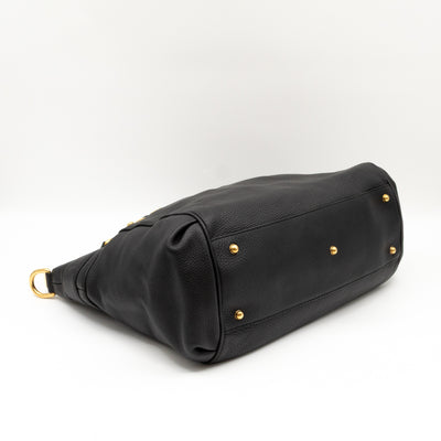 GG Ride Medium Top Handle Tote Bag Black Pebbled Calfskin Leather