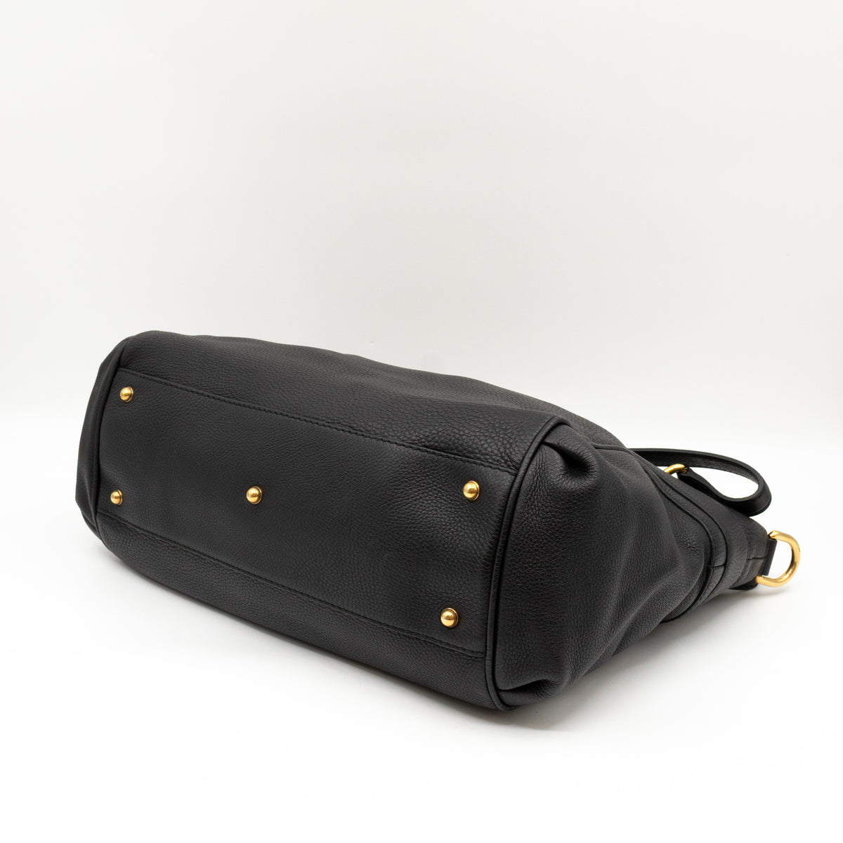 GG Ride Medium Top Handle Tote Bag Black Pebbled Calfskin Leather