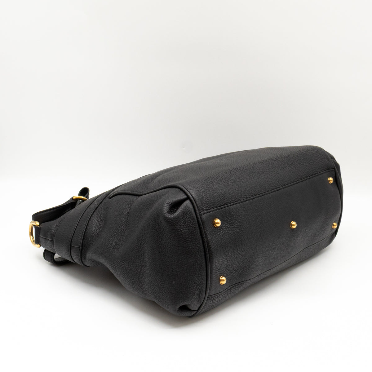 GG Ride Medium Top Handle Tote Bag Black Pebbled Calfskin Leather