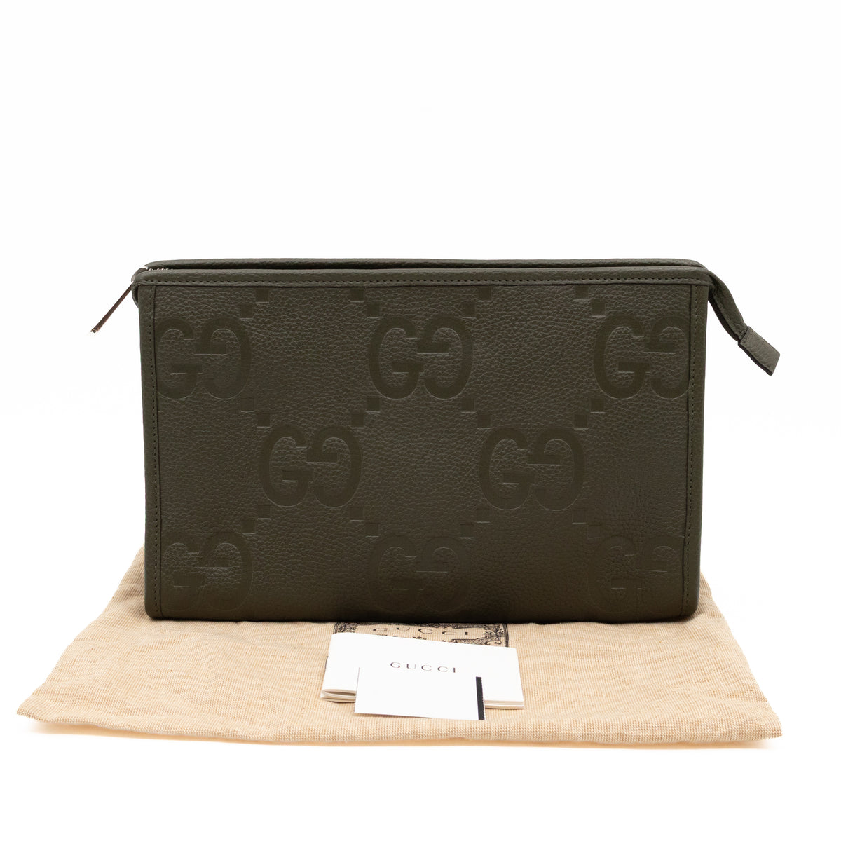 Jumbo GG Pouch Green Leather